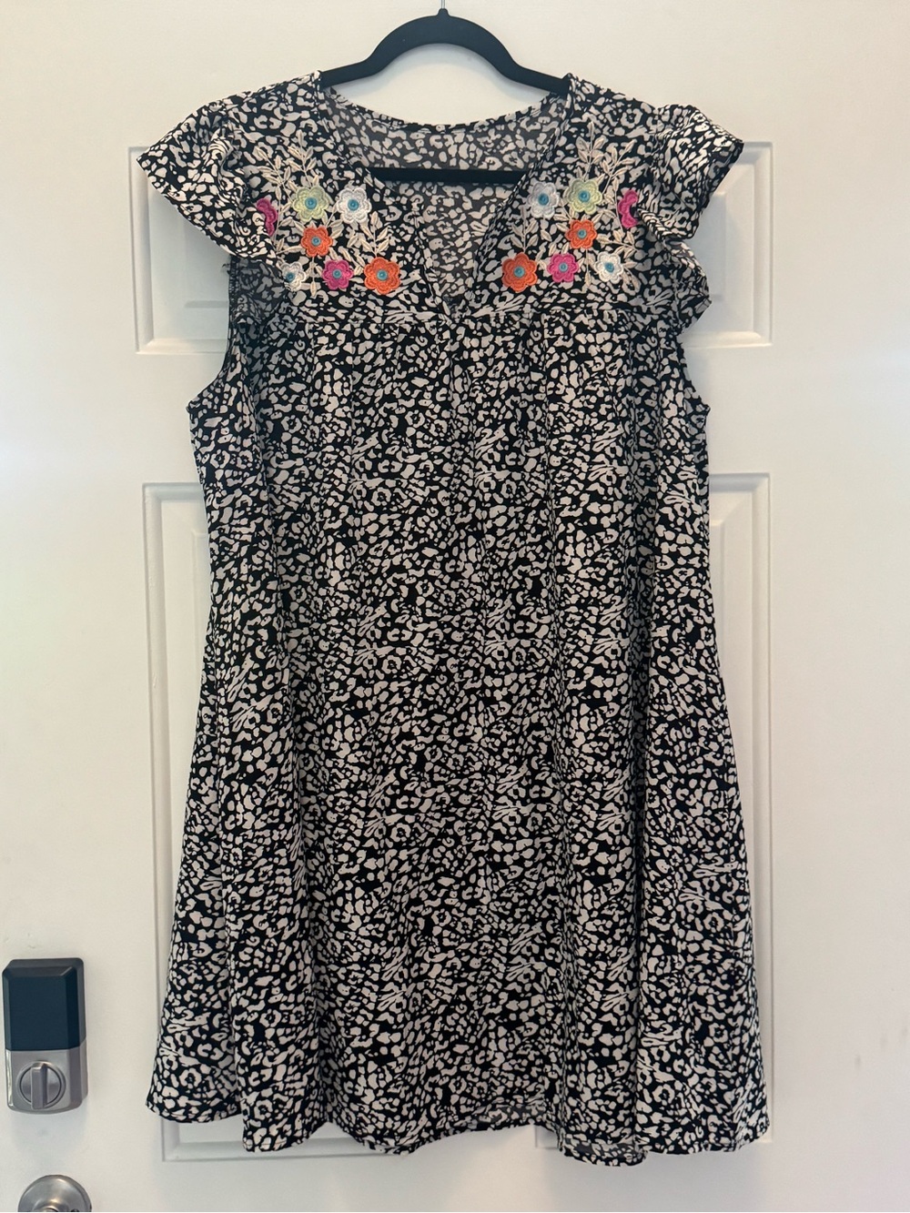 Black and White Floral Embroidered Dress
